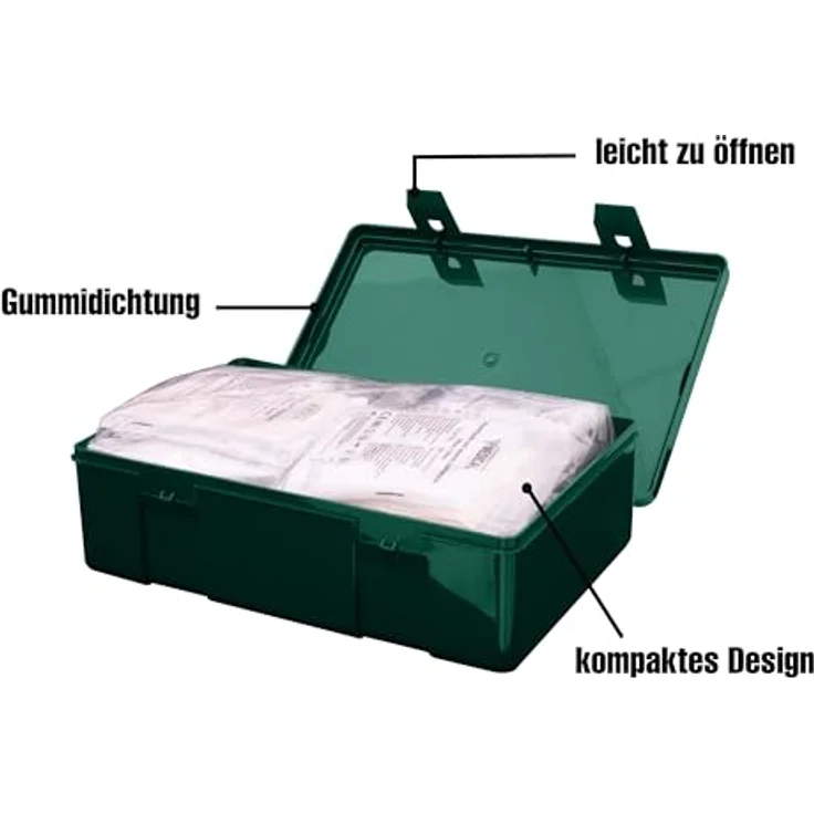 Petex Erste-Hilfe-Koffer Petex 43924213 Erste Hilfe Koffer DIN 13157 270 x 85 x 180 Grün, Hochwertiger Kunststoffkoffer, Innenliegende Gummidichtung gegen Spritzwasser – Bild 5