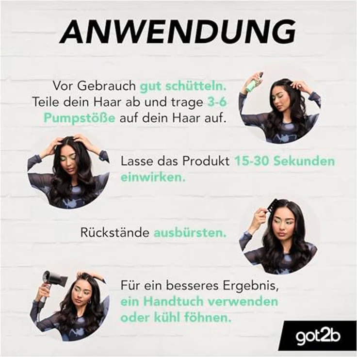 got2b Trockenshampoo Extra Pflege Liquid-to-Dry Spray, 6 x 150 ml, Trockenshampoo ohne Rückstände mit fruchtig-floralem Duft – Bild 4
