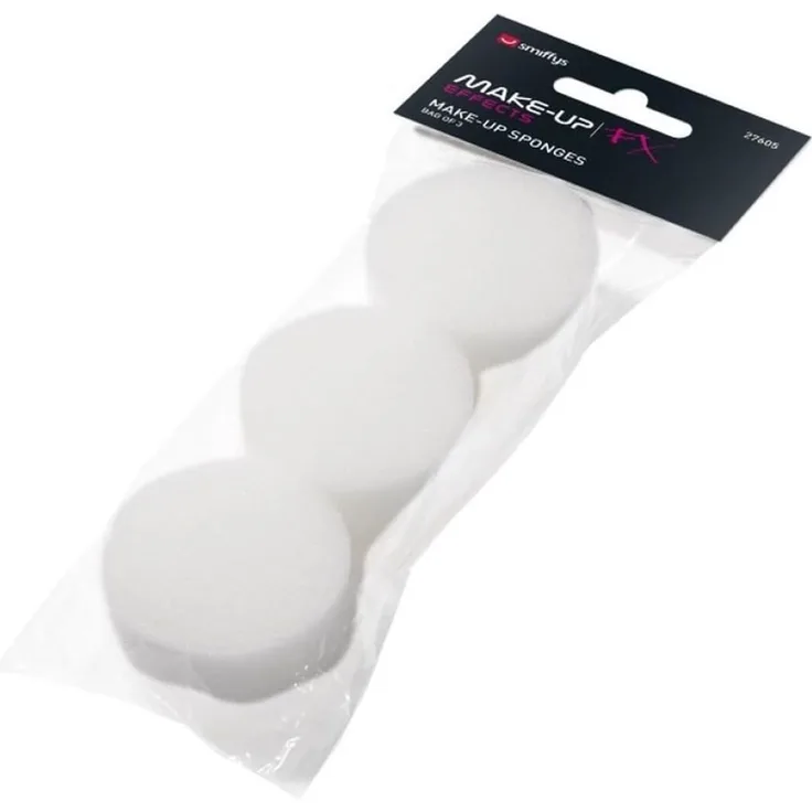 Smiffys Make-Up FX Essentials, 3er Pack Foam Cosmetic Sponges, Weiß, für gleichmäßiges Make-Up Auftragen