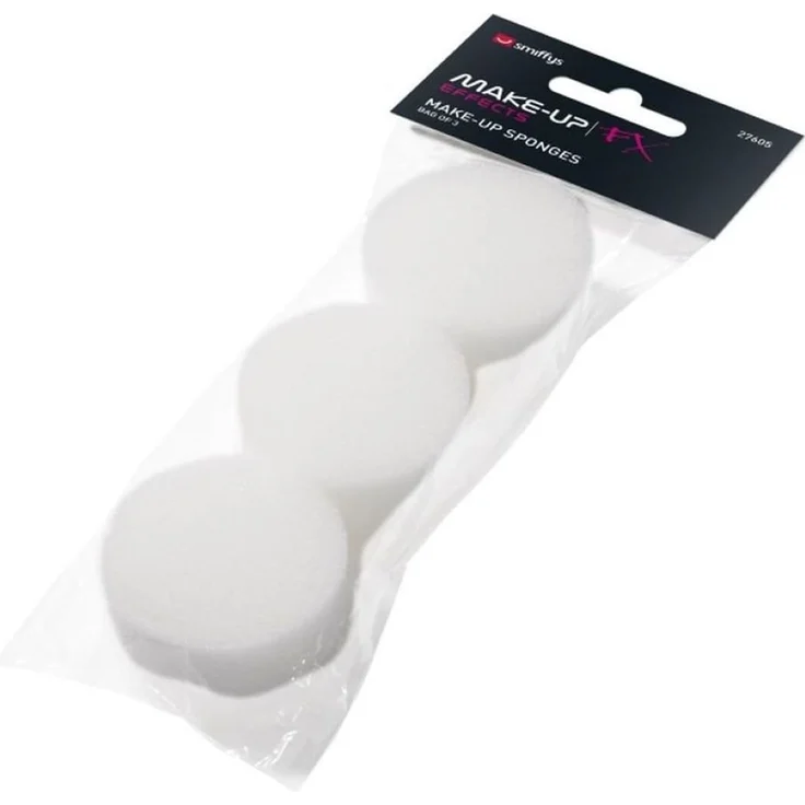 Smiffys Make-Up FX Essentials, 3er Pack Foam Cosmetic Sponges, Weiß, für gleichmäßiges Make-Up Auftragen