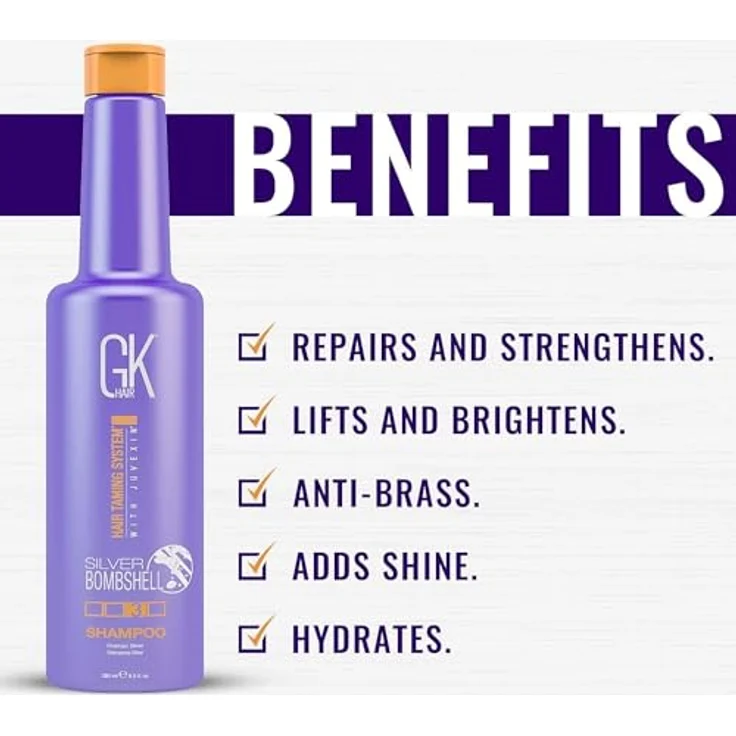 GK HAIR Global Keratin GKhair Silver Bombshell 710 ml - Lila Shampoo/Toner für blondes und graues Haar, entfernt gelbe messingfarbene Töne - Frauen (710 ml) – Bild 2