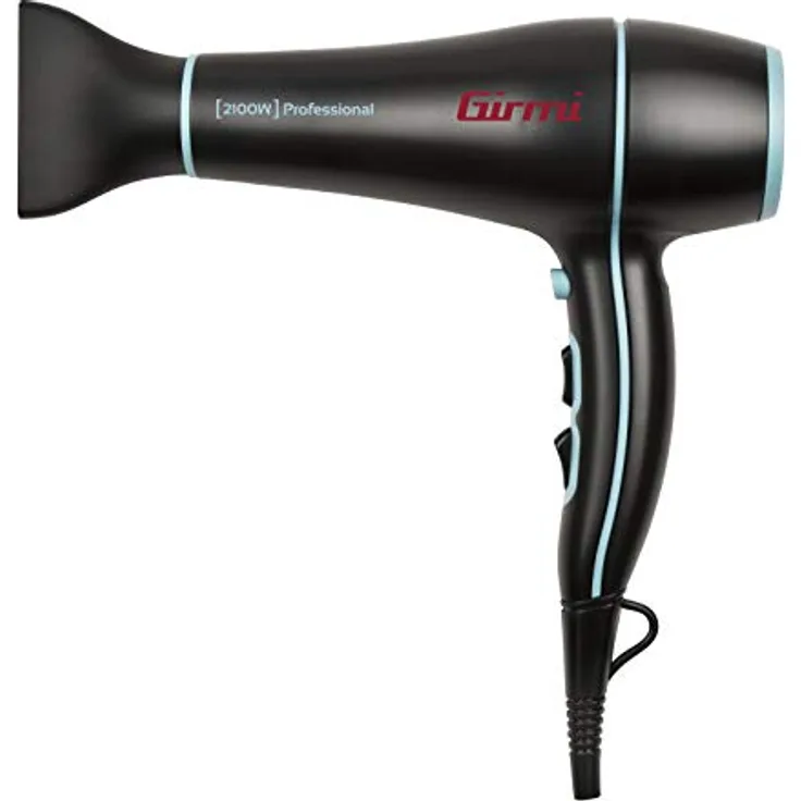 Girmi Girmi PH46 Haartrockner, 2100 W mit AC-Motor, schwarz/hellblau, 2 Geschwindigkeiten, 3 Temperaturen, extradünner Luft-Konzentrator