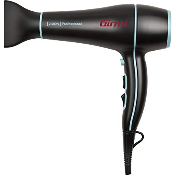 Girmi Girmi PH46 Haartrockner, 2100 W mit AC-Motor, schwarz/hellblau, 2 Geschwindigkeiten, 3 Temperaturen, extradünner Luft-Konzentrator – Bild 1