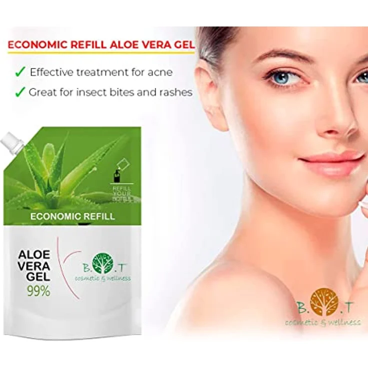 99% Aloe Vera-Gel Natürliche Hautpflege und Haare. Natürliches Anti-Aging, Anti-Falten, straffend für Gesicht und Körper, Sparsame Nachfüllpackung 500 ml – Bild 5