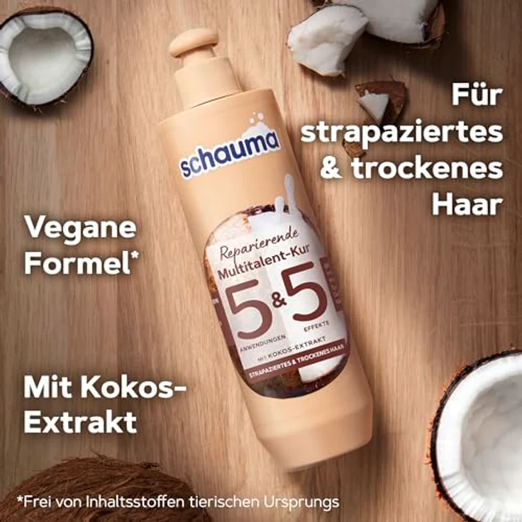 SCHAUMA 5&5 Reparierende Haarkur 300ml & Shampoo Repair 400ml, mit Kokos-Extrakt für strapaziertes Haar, vegane Formel – Bild 2