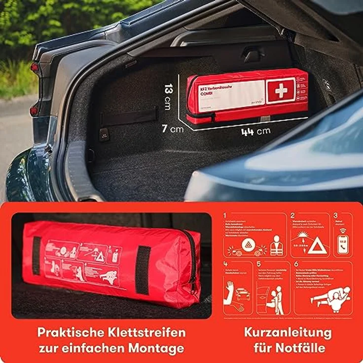 Purahelp KFZ-Verbandtasche Kombitasche, Erste-Hilfe-Set nach DIN 13164:2025 mit Warndreieck und Warnweste, europaweit gültig, sicher und übersichtlich verpackt – Bild 6