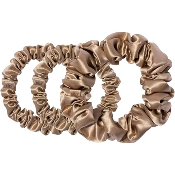 SLIP Silk Back to Basics 3-teiliges Haargummi-Set aus 100% Maulbeerseide - 2 x Scrunchies Mittel, 1 x Groß - Hellbraun – Bild 2