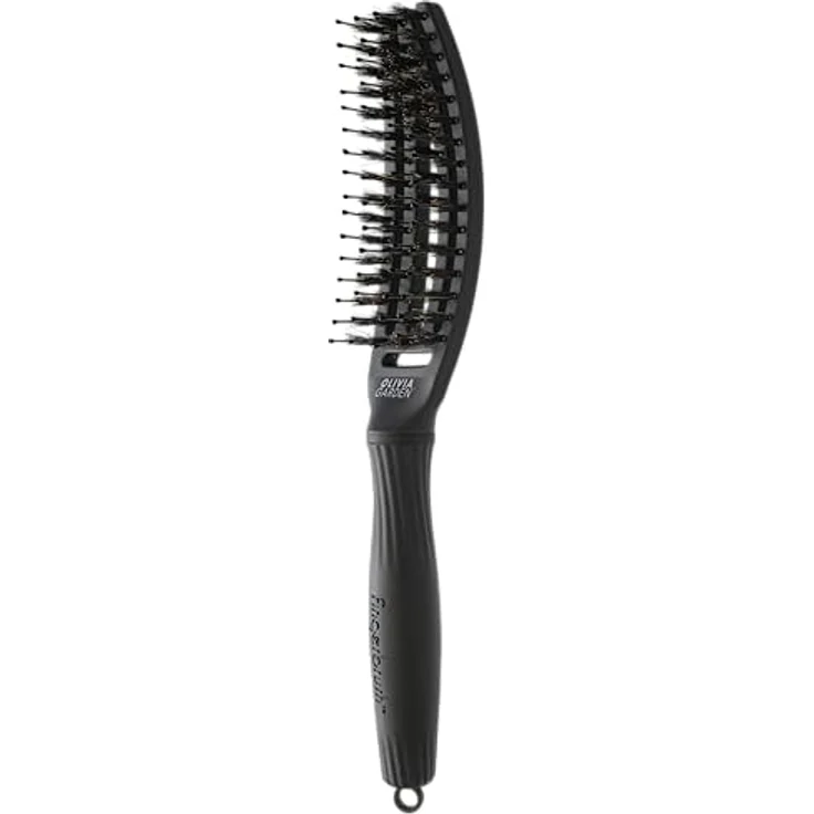 Olivia Garden Iconic Care Fingerbürste, Wildschweinborsten & Nylon, Total Black, klein – Bild 2
