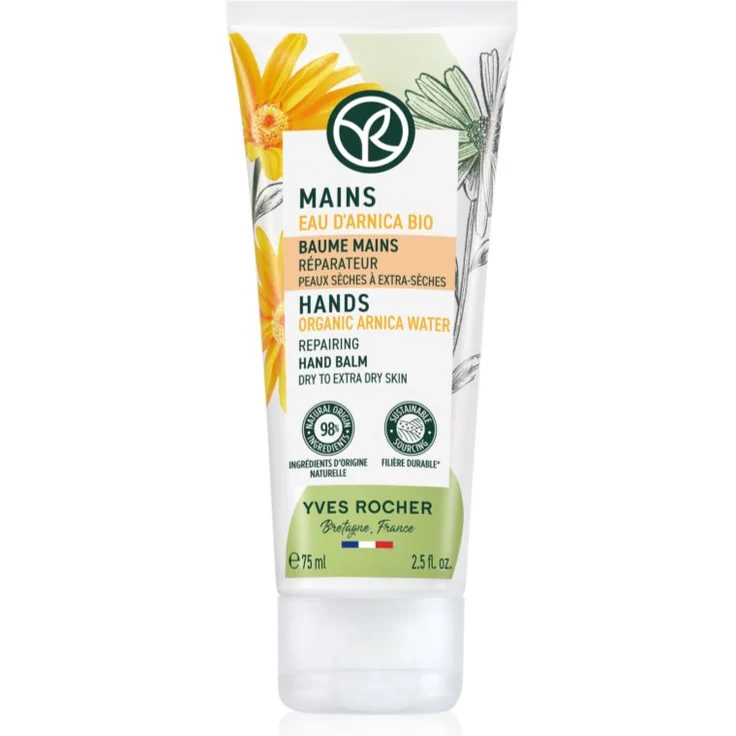 Yves Rocher Mains regenerierendes Balsam für die Hände, 75 ml, feuchtigkeitsspendend mit Organic Arnica Water, vegan und dermatologisch getestet