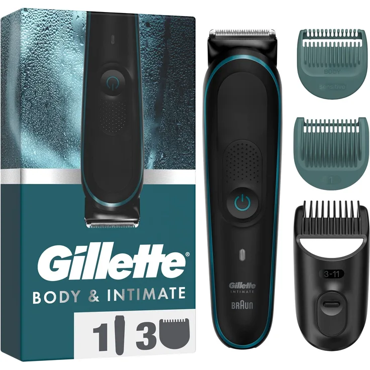 Gillette Intimate i5, Intim- und Körperschneider mit SkinFirst-Technologie, 3 Kammaufsätzen, kabellos und wasserdicht