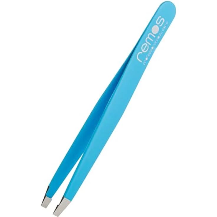 REMOS Augenbrauenpinzette aus Edelstahl, gerade Spitze 9.5 cm, blau, inkl. Schutzetui – Bild 1