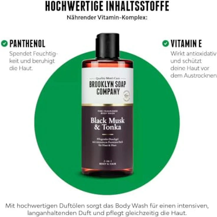 Brooklyn Soap Company Duschgel für Männer 5x300ml - 2-in-1 Body Wash mit Black Musk, Tonka und langanhaltendem Duft – Bild 4