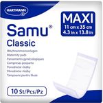 Samu Classic Maxi Wöchnerinnen-Vorlagen, 10 Stck. hochabsorbierende Wochenbettbinden mit hautfreundlicher Textiloberfläche
