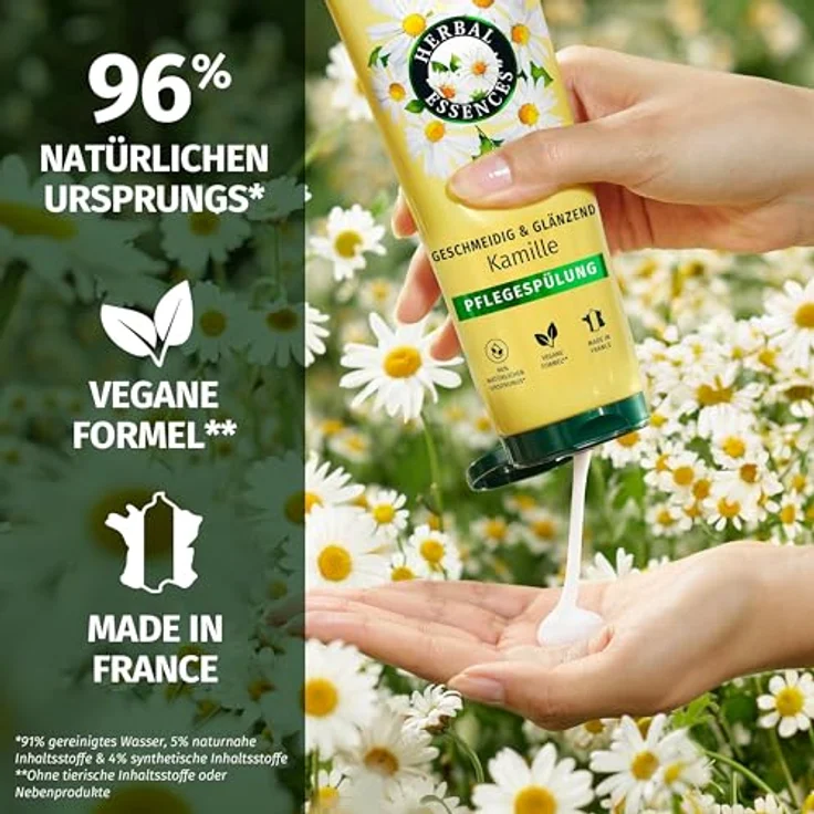 Herbal Essences Geschmeidig & Glänzend Pflegespülung mit Kamille, 250ml, Vegan, 97% natürliche Inhaltsstoffe, Sommerduft – Bild 5