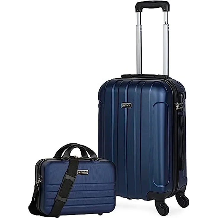 ITACA - Set Kabinenkoffer und Beauty Case. Koffer Klein Handgepäck - Handgepäck Koffer 4 Rollen - Koffer Handgepäck 55x38x20 Leicht und Robust - Reisekoffer Klein aus Hochwertigen Materia, Marine Blau
