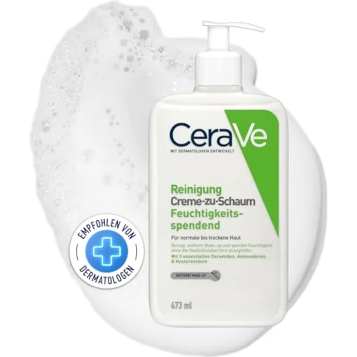 CeraVe Creme-zu-Schaum Reinigung, Feuchtigkeitsspendende Reinigungscreme, Mit Hyaluron und Ceramiden, 473 ml – Bild 1