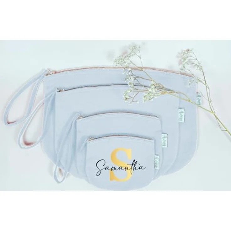 minimutz Schminktasche für Mädchen, personalisierte Kosmetiktasche mit Initiale und Namensdruck, 19 x 17 cm, Pastell Blau – Bild 3