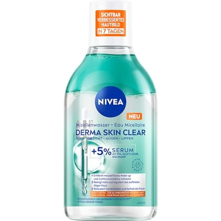 NIVEA Derma Skin Clear Mizellenwasser, sanfte Gesichtsreinigung mit Niacinamid, 400 ml, biologisch abbaubar und mikroplastikfrei – Bild 1