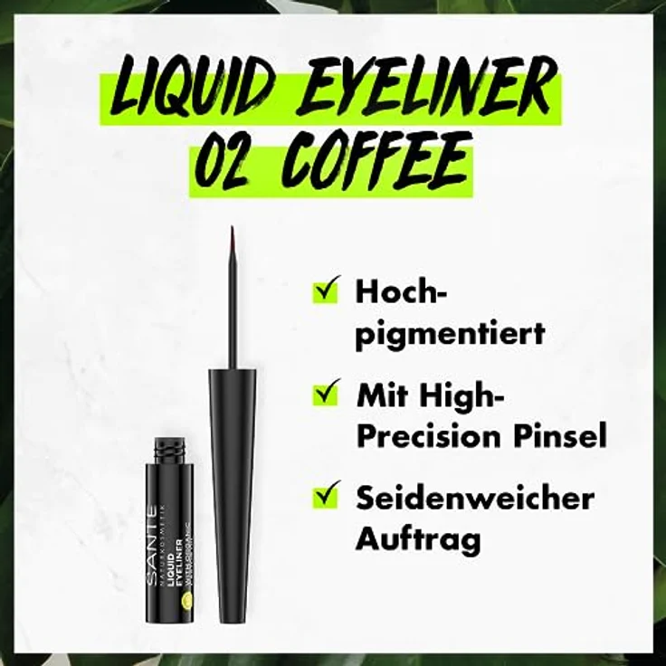 SANTE Naturkosmetik Liquid Eyeliner 02 Coffee, mit wertvollem Bio-Rizinusöl, veganer Kajal mit präziser Spitze, langanhaltende Formel für einen ausdrucksstarken Blick, dunkelbraun, 3,5ml – Bild 3