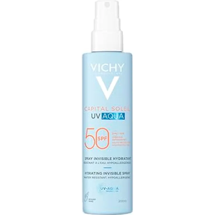 Vichy Capital Soleil UV-Aqua Spray LSF 50, feuchtigkeitsspendendes Sonnen-Fluid mit unsichtbarem Finish, 200 ml