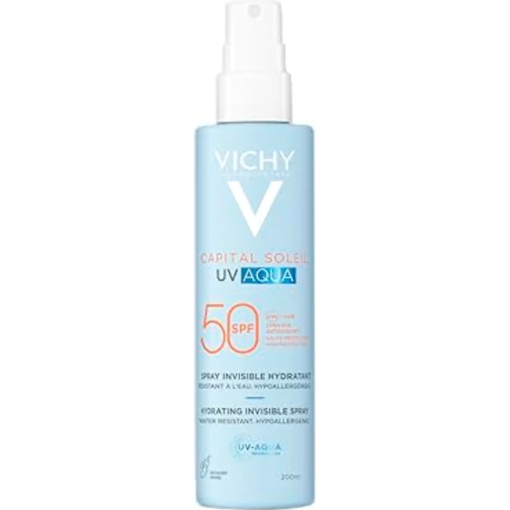 Vichy Capital Soleil UV-Aqua Spray LSF 50, feuchtigkeitsspendendes Sonnen-Fluid mit unsichtbarem Finish, 200 ml – Bild 1