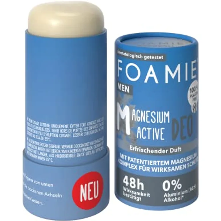 Foamie Festes Deodorant Herren "Refresh", Deo-Stick Intensiv-Erfrischendem Duft, 48h Wirksames Deodorant ohne Aluminium, Deostift vegan & plastikfrei, 40g