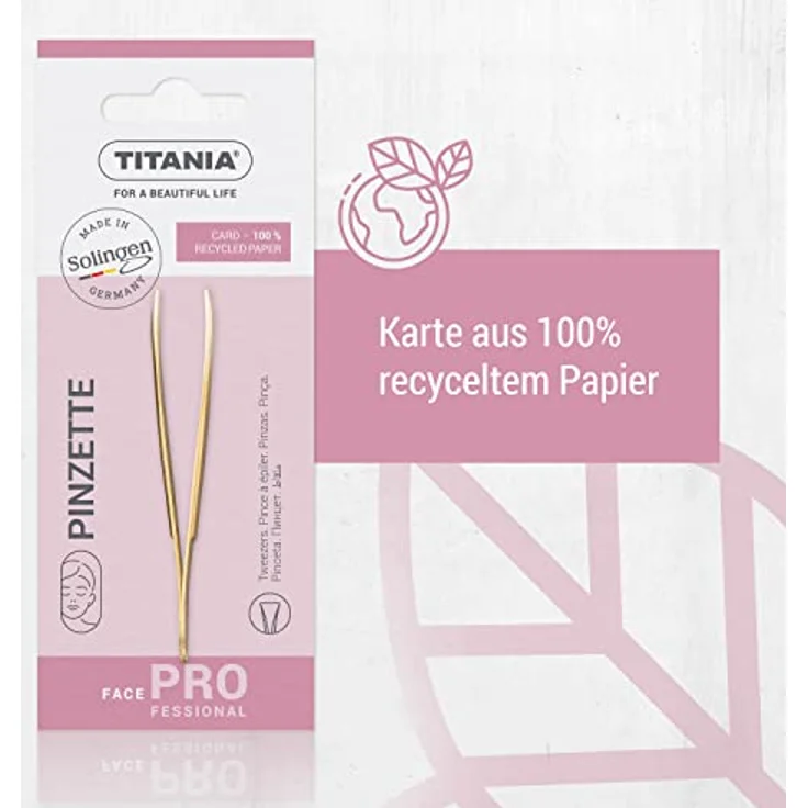 TITANIA Pinzette aus Solingen, vergoldet, 8 cm, Augenbrauen-Pinzette mit gerader breiter Spitze, Made in Germany, extra präzise für Haarentfernung – Bild 5