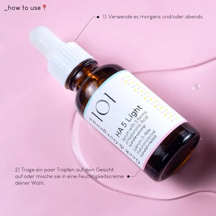 Geek & Gorgeous - HA 5 Light - Hyaluron Serum für das Gesicht, feuchtigkeitsspendend und straffend, 5 Hyaluronsäurearten, für Mischhaut und fettige Haut, 30 ml – Bild 4