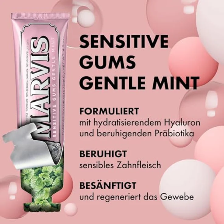 Marvis Sensitive Gums Mint, Zahnpasta für empfindliche Zähne, 75 ml - reduziert Empfindlichkeit, sanft zur Zahnfleischpflege – Bild 3