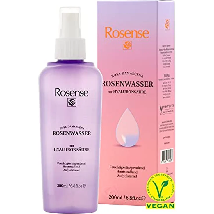 Rosense Rosenwasser mit Hyaluronsäure, Gesichtsreinigung 200 ml, lila, vegan, PETA-zertifiziert, alkoholfrei – Bild 1