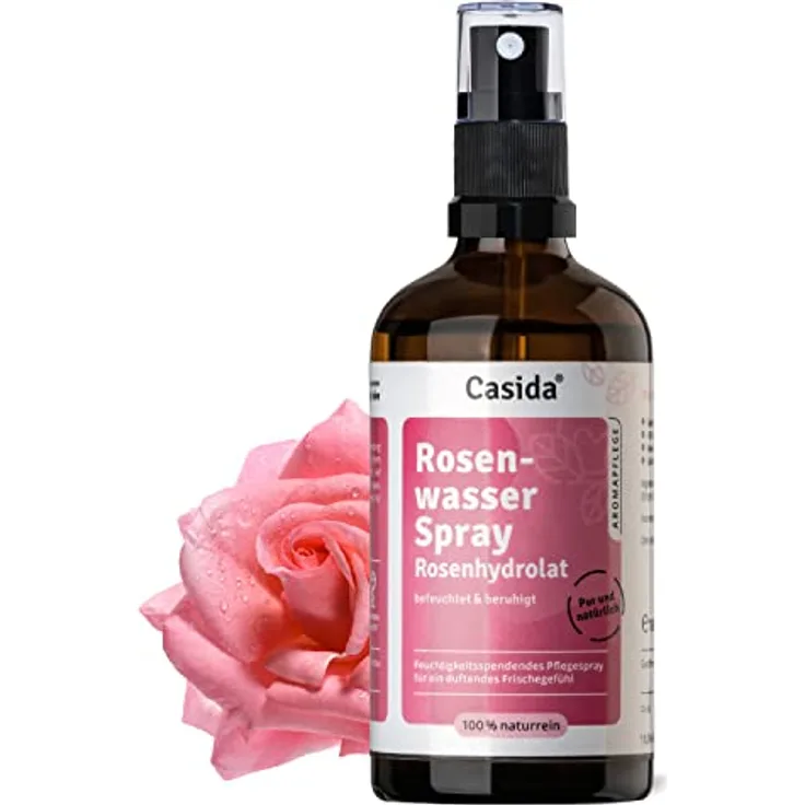 Casida® Rosenwasser Spray Rosenhydrolat bio - Reines Damaszener-Rosenblütenwasser - Beruhigt, erfrischt & spendet Feuchtigkeit - 100 ml