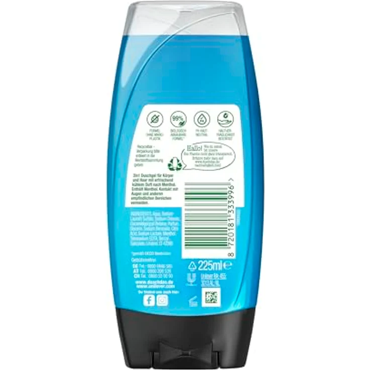 Duschdas 2-in-1 Duschgel & Shampoo Ice Kick, erfrischendes Duschbad mit -4°C Cooling Power, 225 ml, recycelbare Eco-Flasche – Bild 3