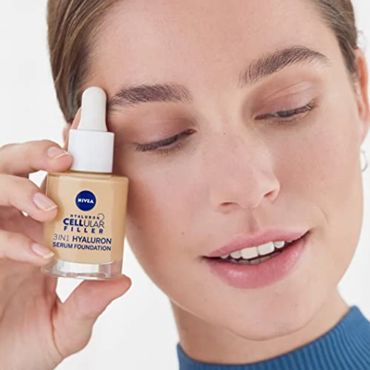 NIVEA 3in1 Hyaluron Serum Foundation mittel, Anti-Age Foundation mit Serum für eine jünger aussehende Haut, feuchtigkeitsspendende Foundation mit Hyaluron, 30ml – Bild 5