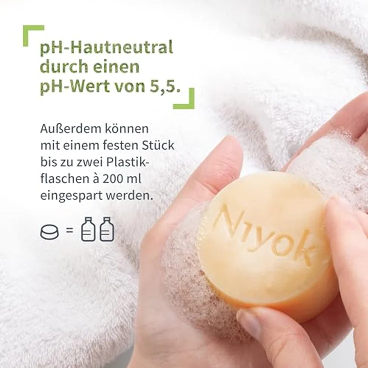 Niyok® 2-in-1 Festes Shampoo + Conditioner "Green Touch" (80g) • Vegane Haarseife • Nachhaltiges Shampoo & Spülung • Haarshampoo & Haarspülung • 100% Naturkosmetik • Plastikfrei & Vegan – Bild 4