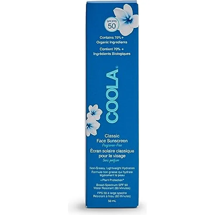 Coola Classic Face Sunscreen Lotion SPF 50 - Fragrance-Free - 50ml - UVA/UVB-Schutz, 80 Minuten wasserfest, 70%+ organische Inhaltsstoffe