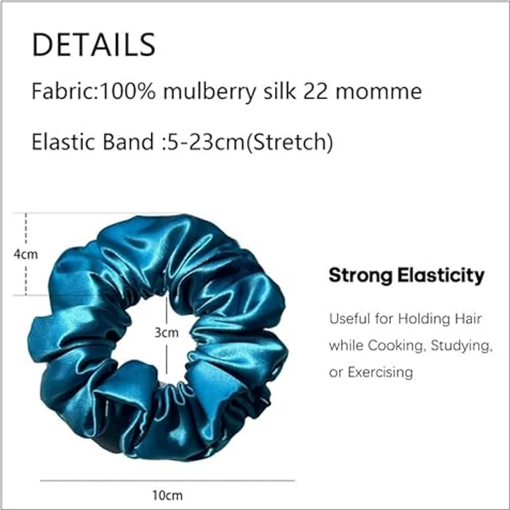 townssilk Seidenhaarschlaufe, 100% reine Maulbeerseide, 22 Momme, haarschonend, luxuriös, federnd, 3 Stück, peacockblue – Bild 2