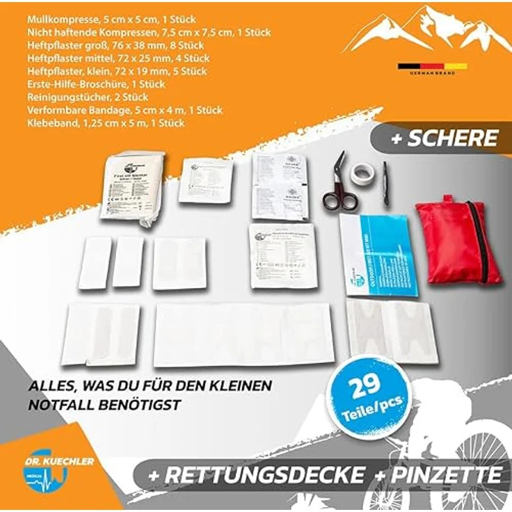 DR.KUECHLER MEDICAL Mini Erste-Hilfe-Set, kompakt 15x10x3 cm, rot und leicht – Bild 3