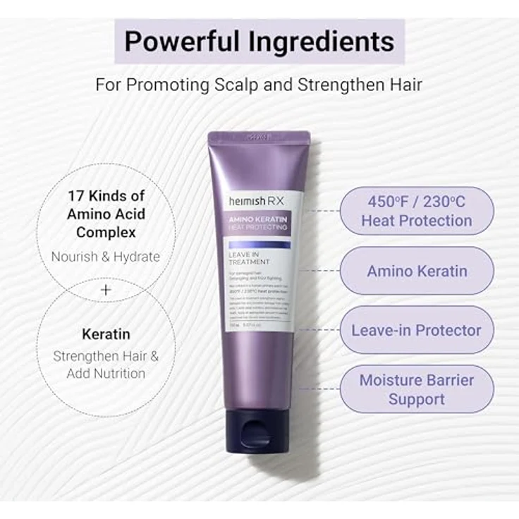 Heimish RX AMINO KERATIN HEAT PROTECTING LEAVE IN TREATMENT 150 ml - Leave-in-Conditioner mit Hitzeschutz bis 230°C und Aminosäuren-Komplex – Bild 4