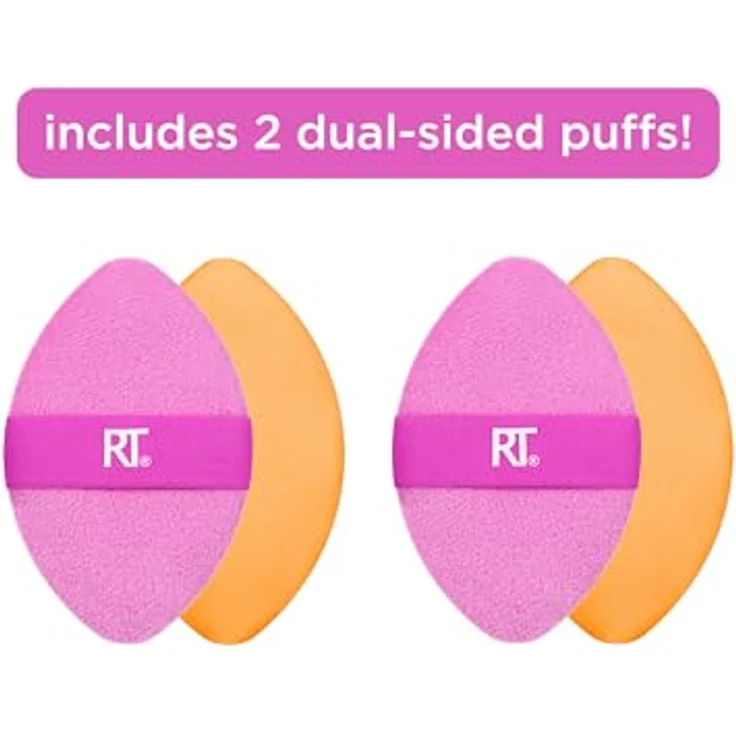 Real Techniques Miracle 2-in-1 Puderquaste, doppelseitiger Puderquast in voller Größe, wendbares Gummiband, Make-up-Schwamm und Puderquaste mit präziser Spitze, für Flüssigkeit, Creme und Puder, 2 Stück – Bild 2
