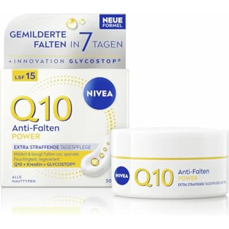 NIVEA Q10 Anti-Falten Power Extra Straffende Tagespflege LSF 15, 50 ml - Feuchtigkeitsspendend, mit Duo-Kollagen-Booster, für alle Hauttypen – Bild 1