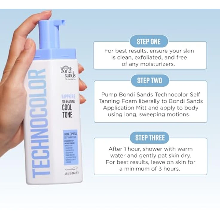 Bondi Sands Technocolor Sapphire Selbstbräunungsschaum, Farbton Cool Natural, 200 ml, schnell einziehend, feuchtigkeitsspendend, natürlicher Bräunungseffekt – Bild 8
