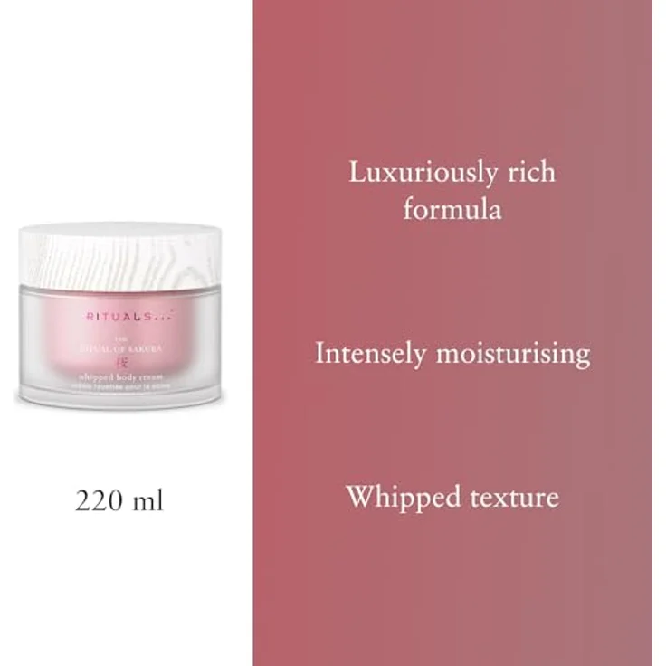RITUALS The Ritual of Sakura Body Cream, Feuchtigkeitsspendende Körpercreme mit Kirschblüte und Reismilch, Zarter Blütenduft, 220 ml Glastiegel – Bild 3