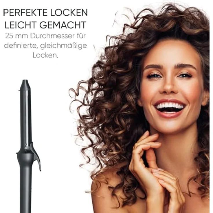 Severin Lockenstab LS 0822, 25mm mit Keramikbeschichtung, Ionen-Technologie, drei Temperaturstufen (160°C, 190°C, 210°C), schnelles Aufheizen, schwarz – Bild 3
