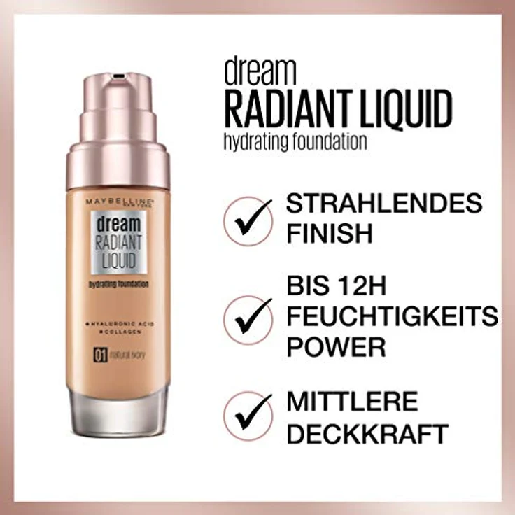 Maybelline New York Dream Radiant Liquid Make-up Nr1 Natural Ivory 30 ml – Bild 4