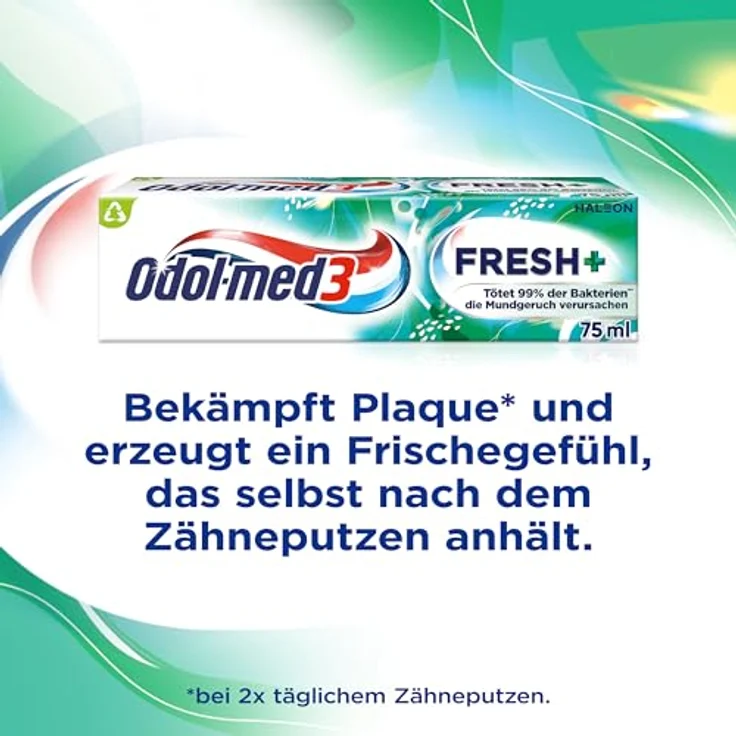 Odol Odol-med3 Fresh Plus Zahnpasta, 75ml 3in1 Schutz, minzig – Bild 3