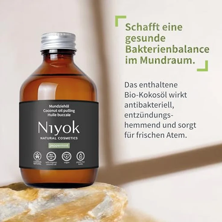 Niyok Mundspülung Mundziehöl, natürliche Pflege mit Bio-Kokosöl und erfrischender Pfefferminze, 200ml in plastikfreier Glasflasche – Bild 4