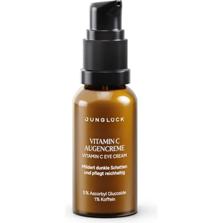 junglück JUNGLÜCK Augencreme mit Vitamin C, 5% gegen Augenringe und Schwellungen, 1% Koffein, 100% vegan, nährende Feuchtigkeitspflege