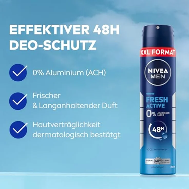 NIVEA MEN Fresh Active Deospray XXL, Deodorant mit INFINIFRESH Formel, 48h Schutz, aluminiumfreies Deo mit Meeresextrakten und frischem Duft, 250 ml – Bild 2