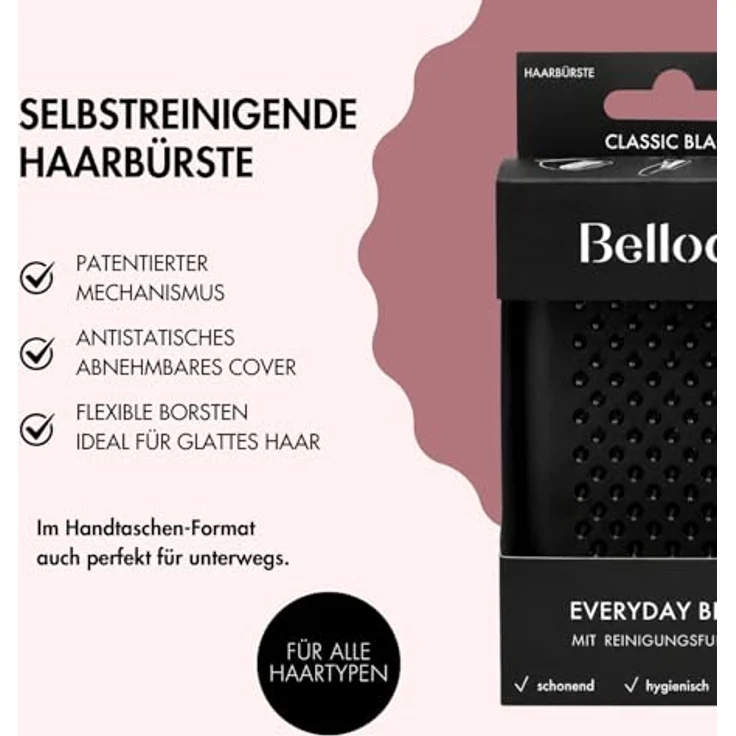 Bellody Everyday Brush, Haarbürste mit Selbstreinigungsfunktion und ergonomischem Griff, mattschwarz – Bild 2