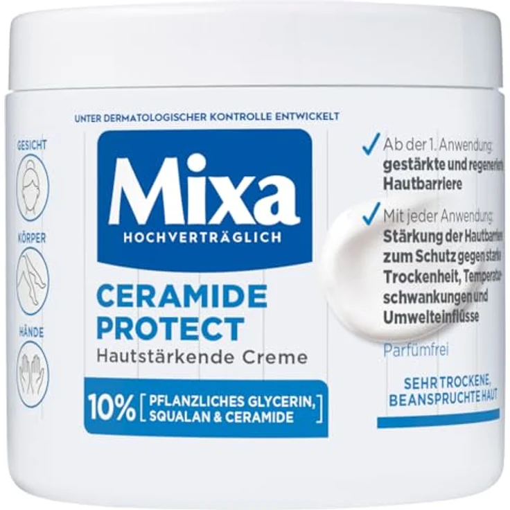 Mixa Ceramide Protect hautstärkende Creme, Feuchtigkeitsspendend, für sehr trockene & beanspruchte Haut, 400 ml – Bild 1